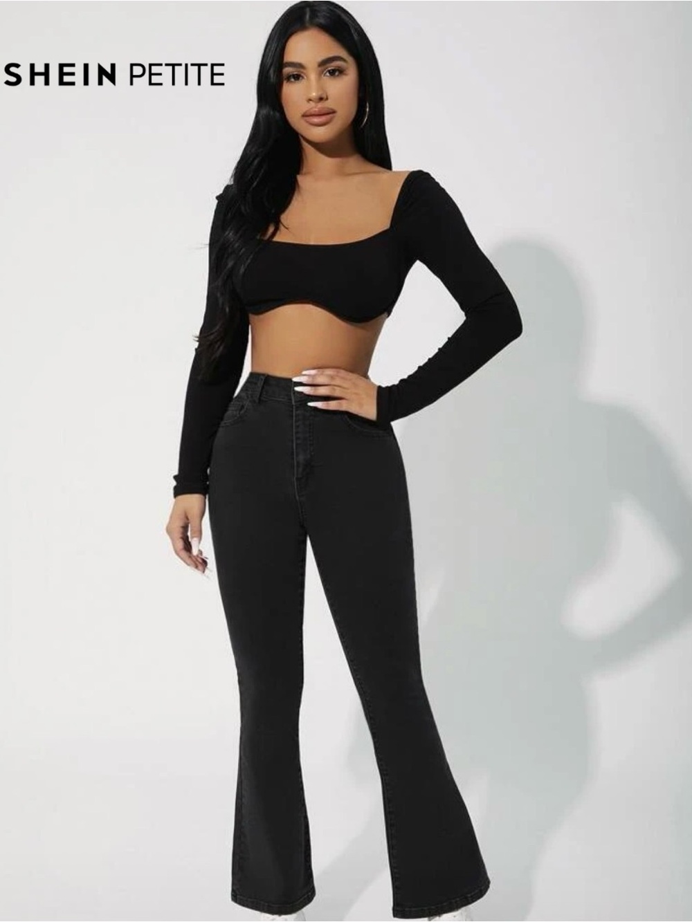 SHEIN | Petite Black Flare Jeans Medium